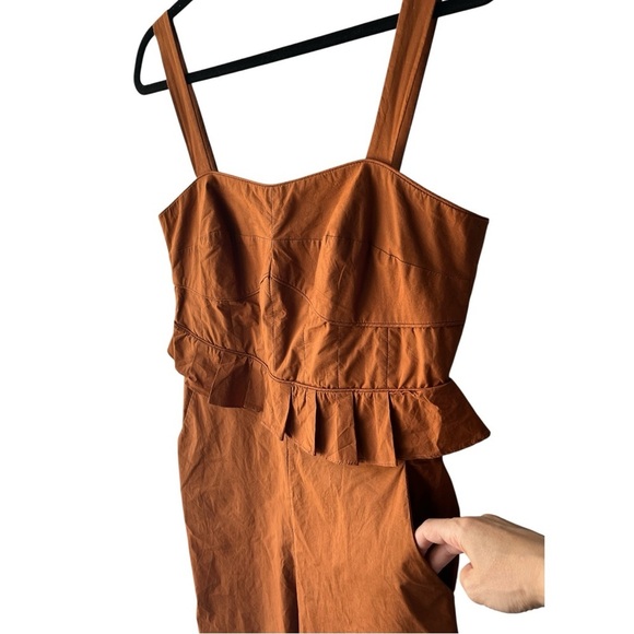 Sea New York O’Keefe Corset Ruffle Wide Leg Cropped Jumpsuit Burnt Orange 10 - Picture 3 of 13